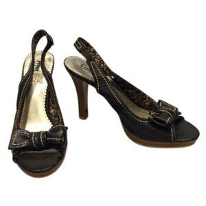 Fioni Black Peep Toe Slingback Heels Bow Accent 8.5